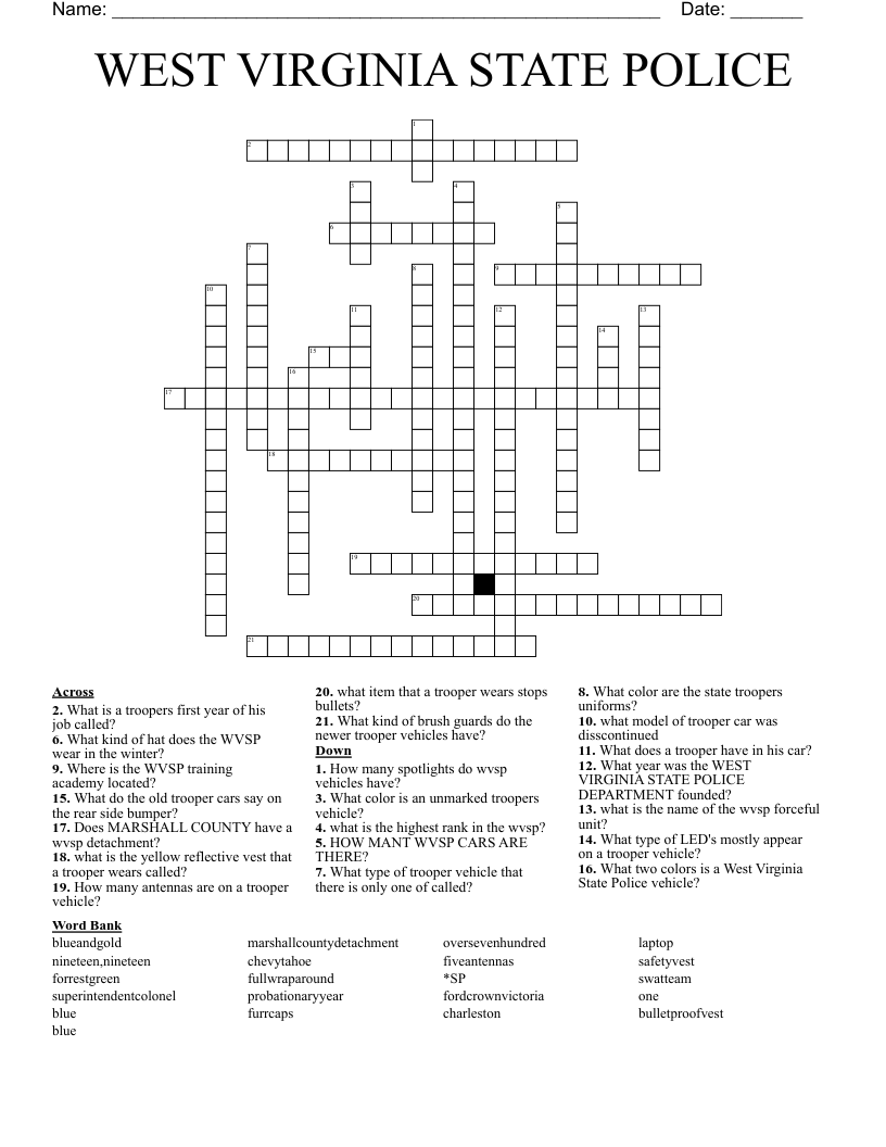 WEST VIRGINIA STATE POLICE Crossword