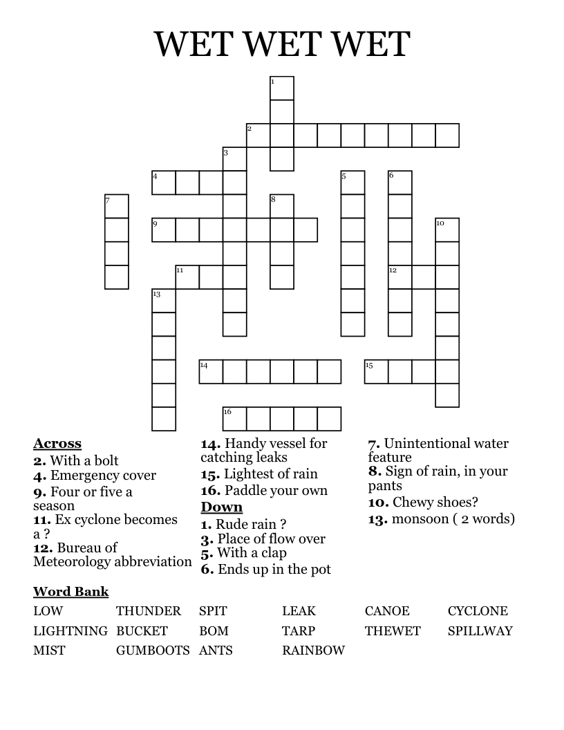 WET WET WET  Crossword