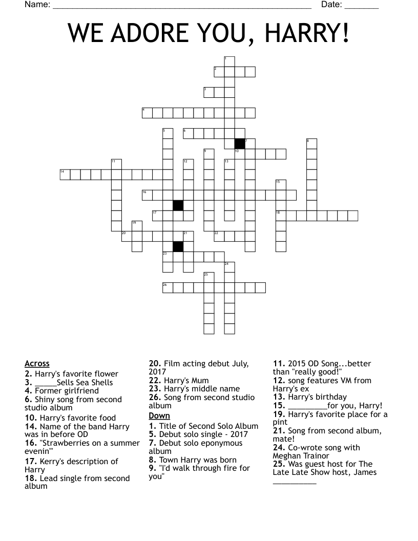 WE ADORE YOU, HARRY! Crossword