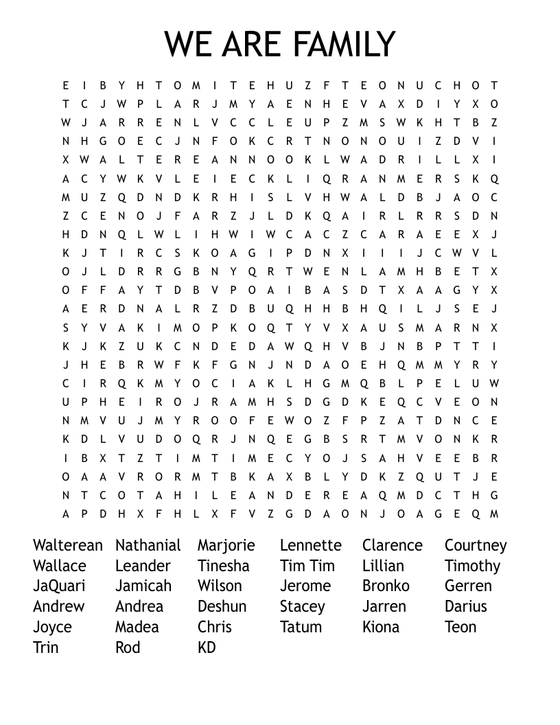 WE ARE FAMILY  Word Search