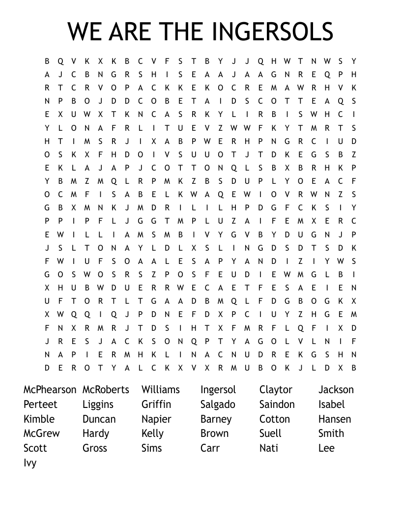 WE ARE THE INGERSOLS Word Search