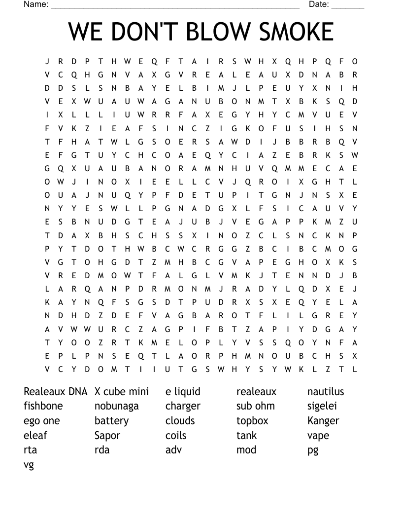 WE DON'T BLOW SMOKE Word Search