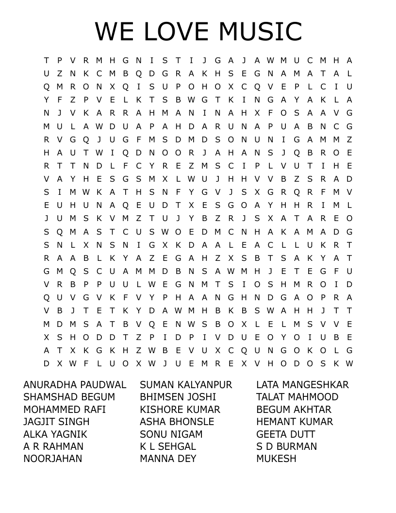 WE LOVE MUSIC Word Search