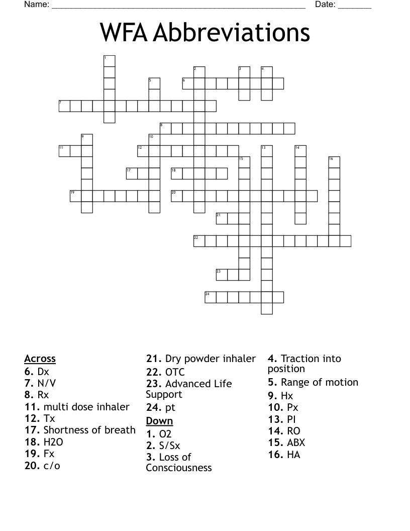 WFA Abbreviations Crossword
