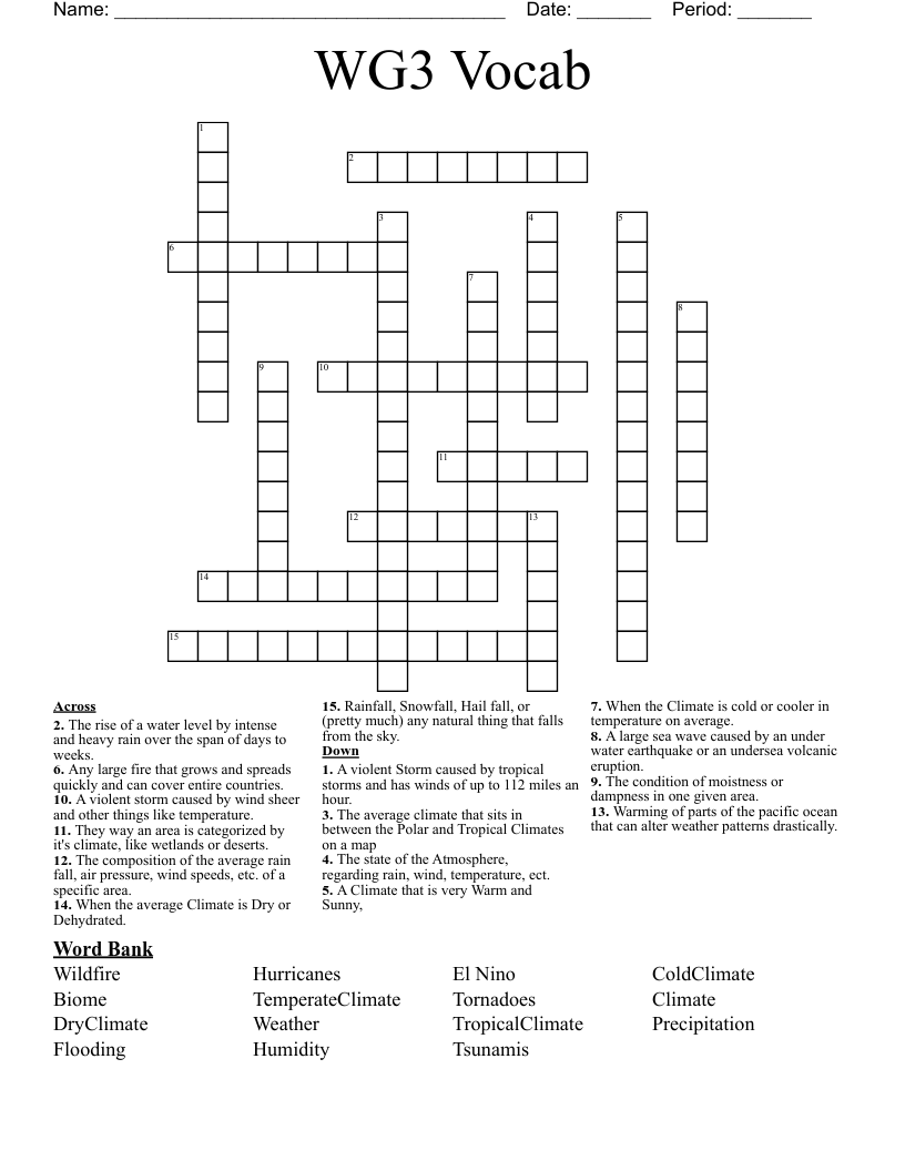 WG3 Vocab Crossword