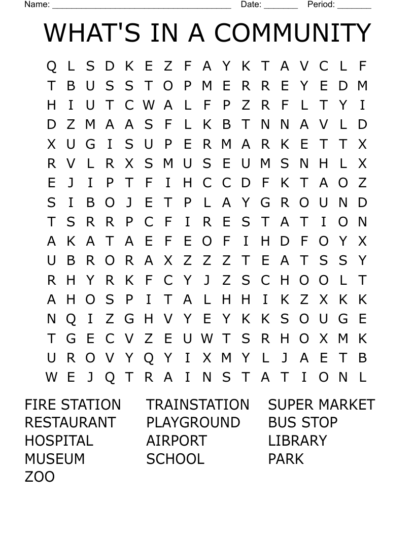 WHAT'S IN A COMMUNITY Word Search