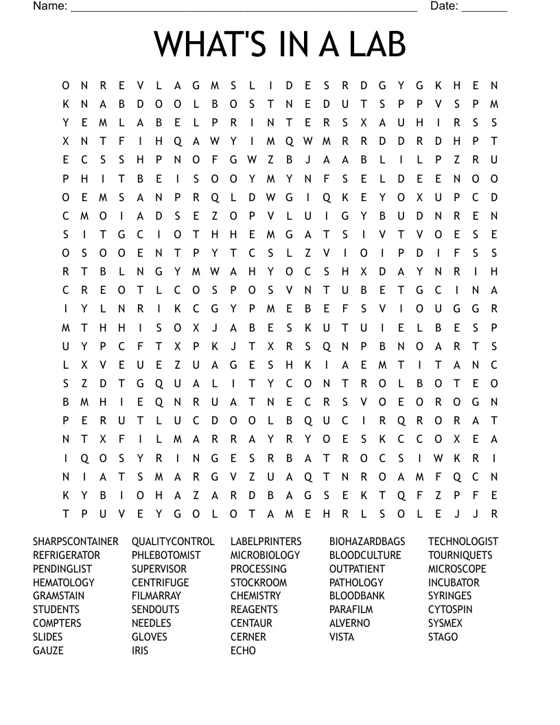 WHAT'S IN A LAB Word Search