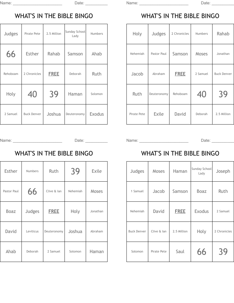 WHAT'S IN THE BIBLE BINGO