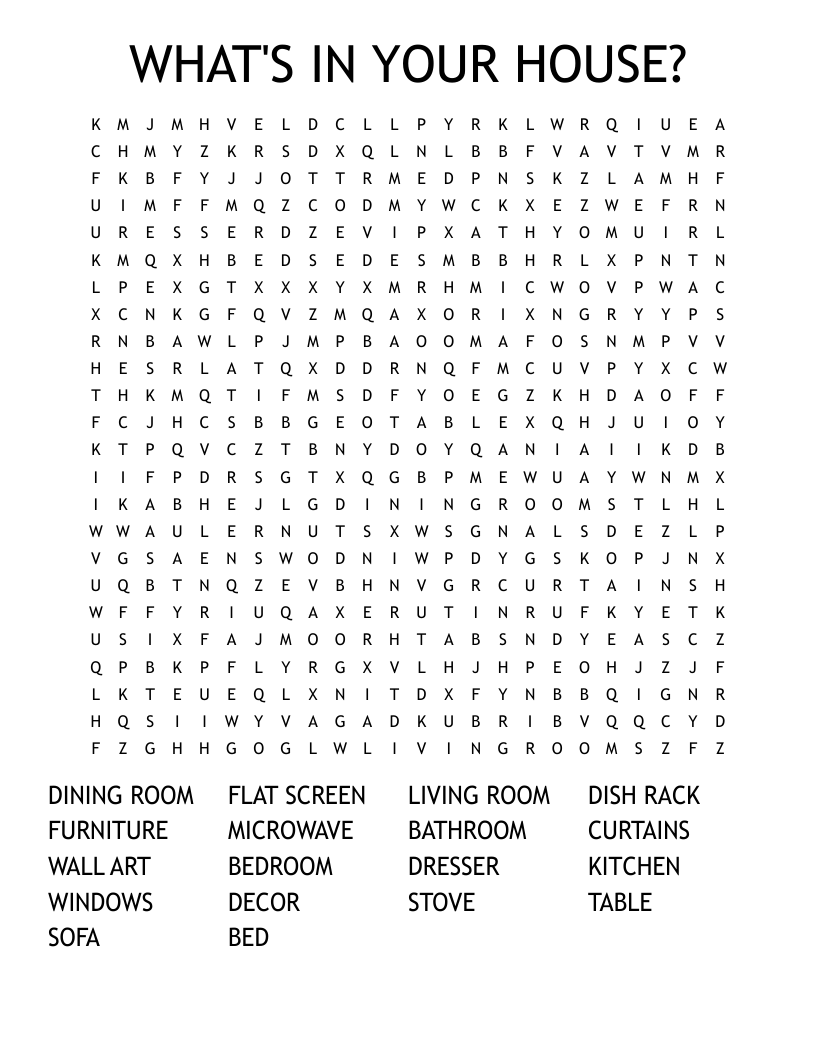 WHAT'S IN YOUR HOUSE? Word Search
