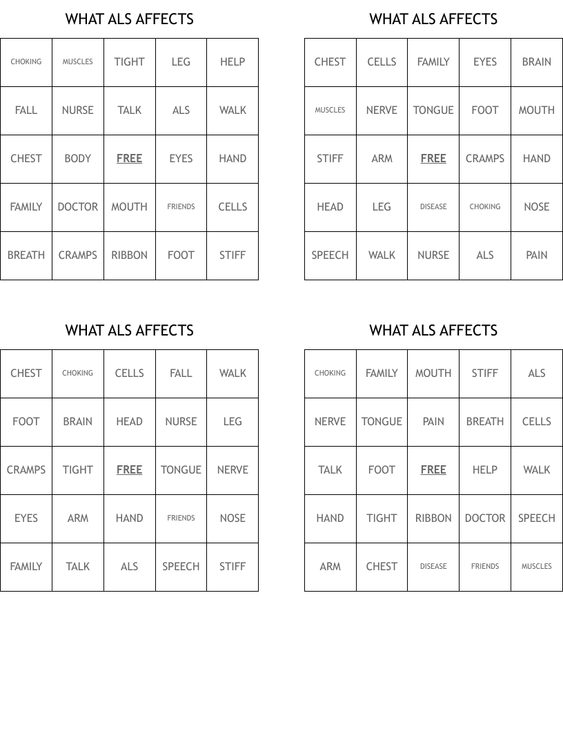 WHAT ALS AFFECTS Bingo Cards