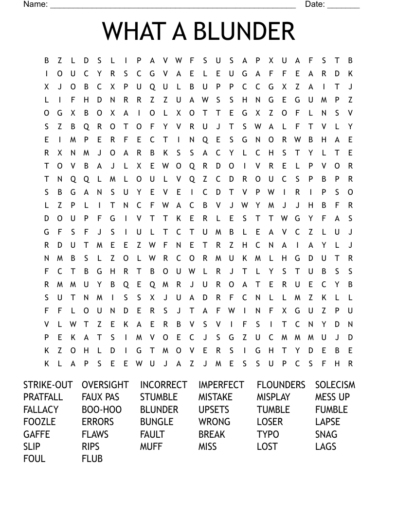 WHAT A BLUNDER Word Search