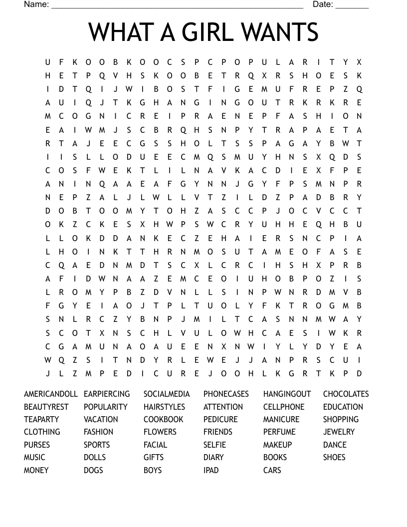 WHAT A GIRL WANTS Word Search
