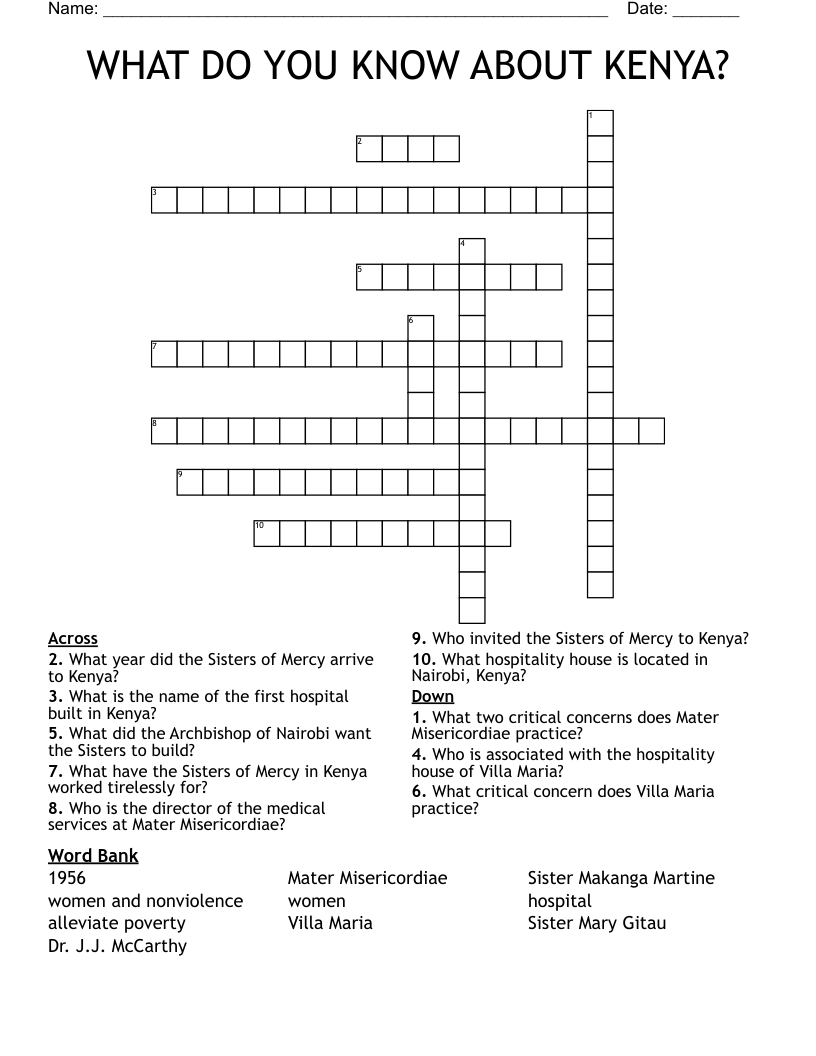 WHAT DO YOU KNOW ABOUT KENYA? Crossword