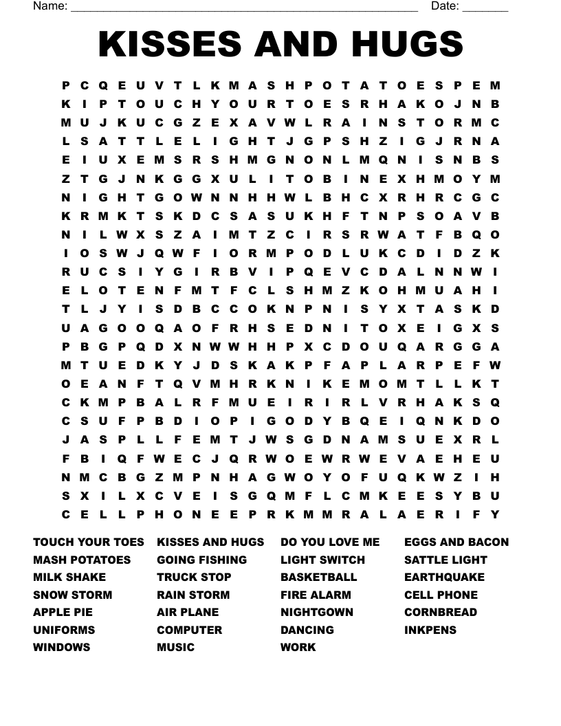 KISSES AND HUGS Word Search