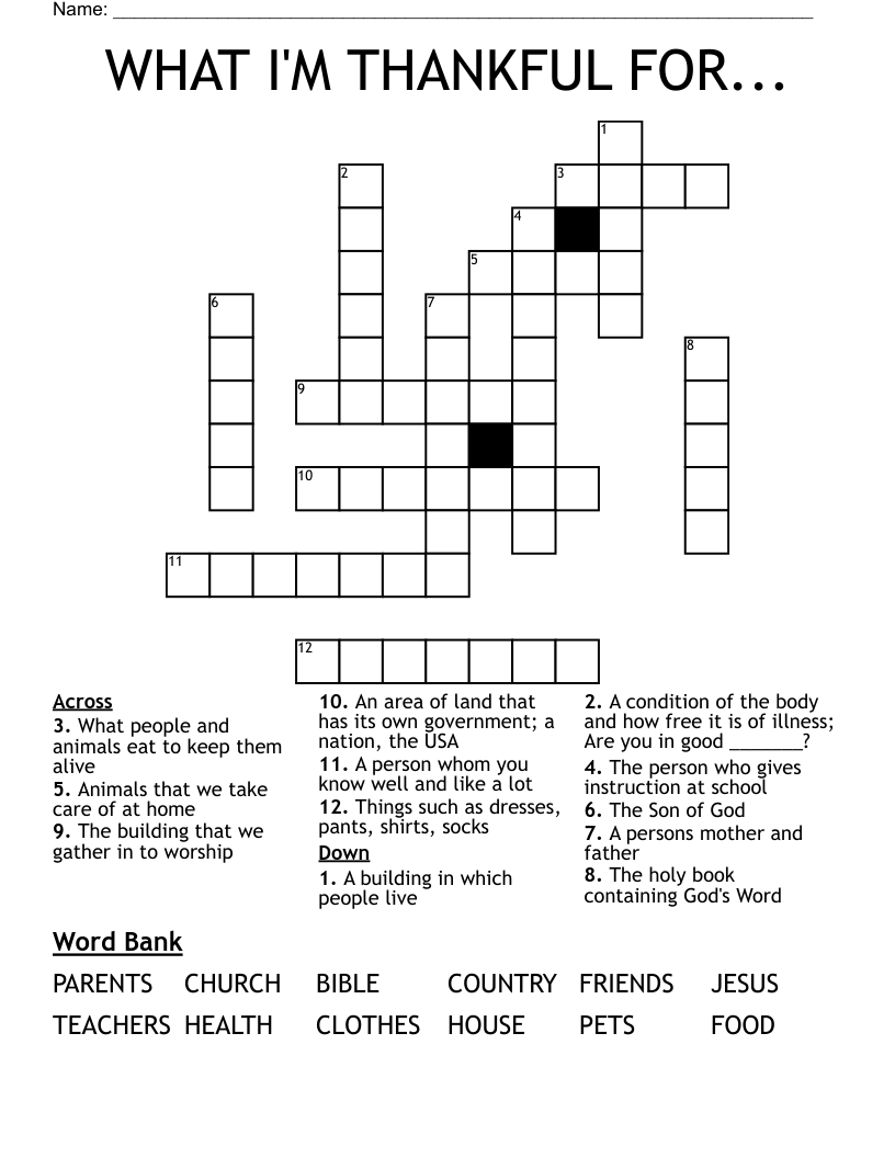 WHAT I'M THANKFUL FOR... Crossword