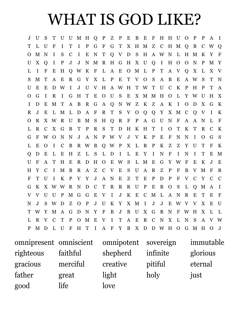 WHAT IS GOD LIKE? Word Search