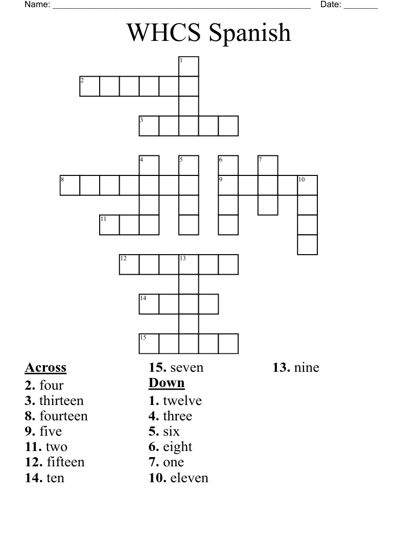 WHCS Spanish  Crossword