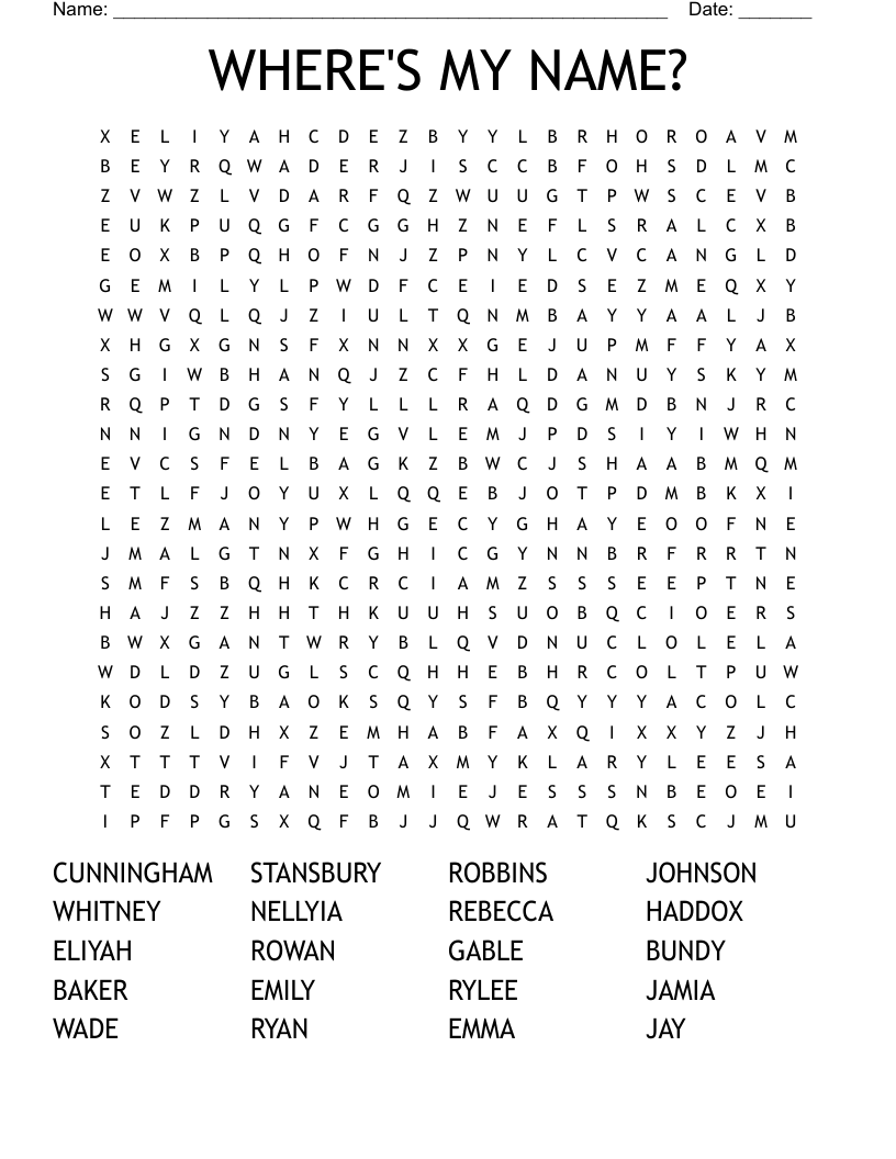 WHERE'S MY NAME? Word Search