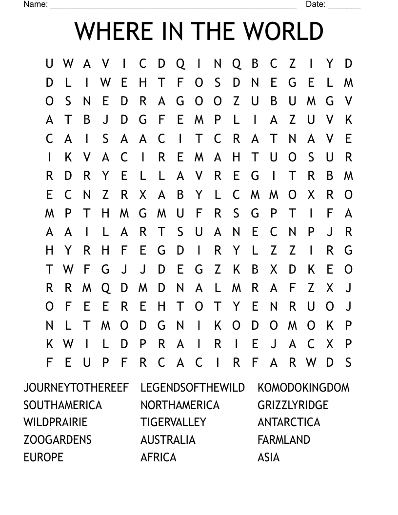 WHERE IN THE WORLD Word Search