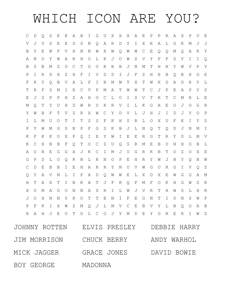 WHICH ICON ARE YOU? Word Search