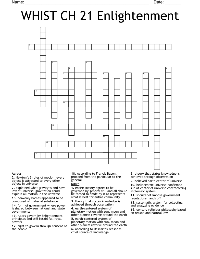 WHIST CH 21 Enlightenment Crossword