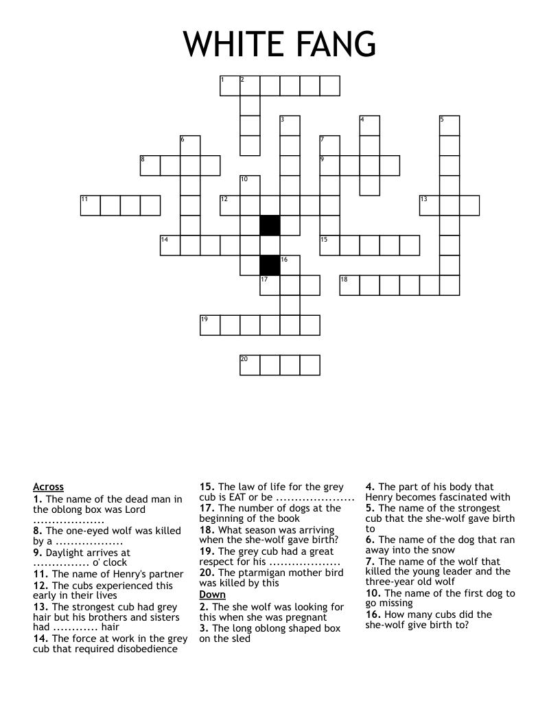 WHITE FANG Crossword