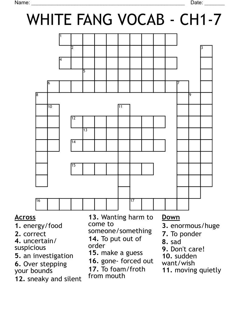 WHITE FANG VOCAB - CH1-7 Crossword
