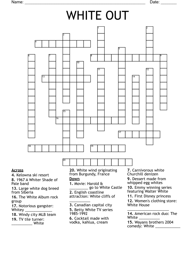 WHITE OUT Crossword