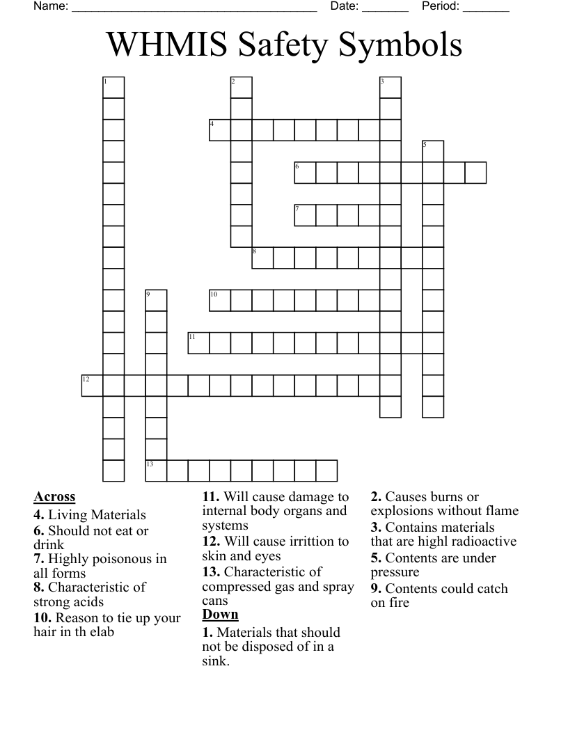WHMIS Safety Symbols Crossword