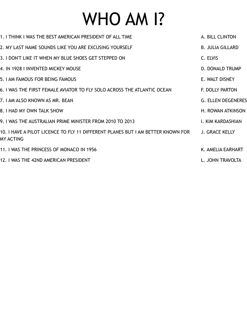 WHO AM I? Worksheet