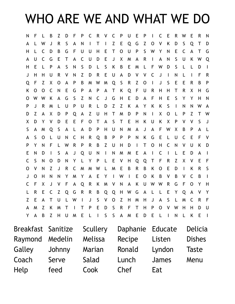 WHO ARE WE AND WHAT WE DO Word Search