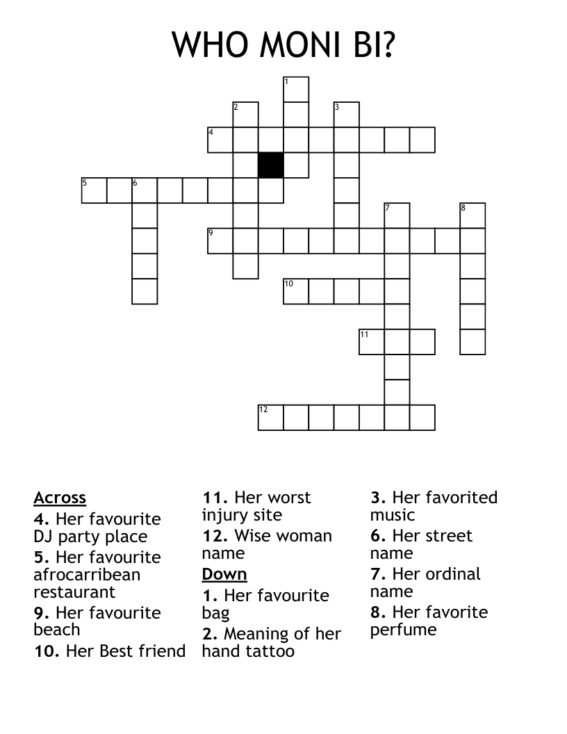 WHO MONI BI? Crossword