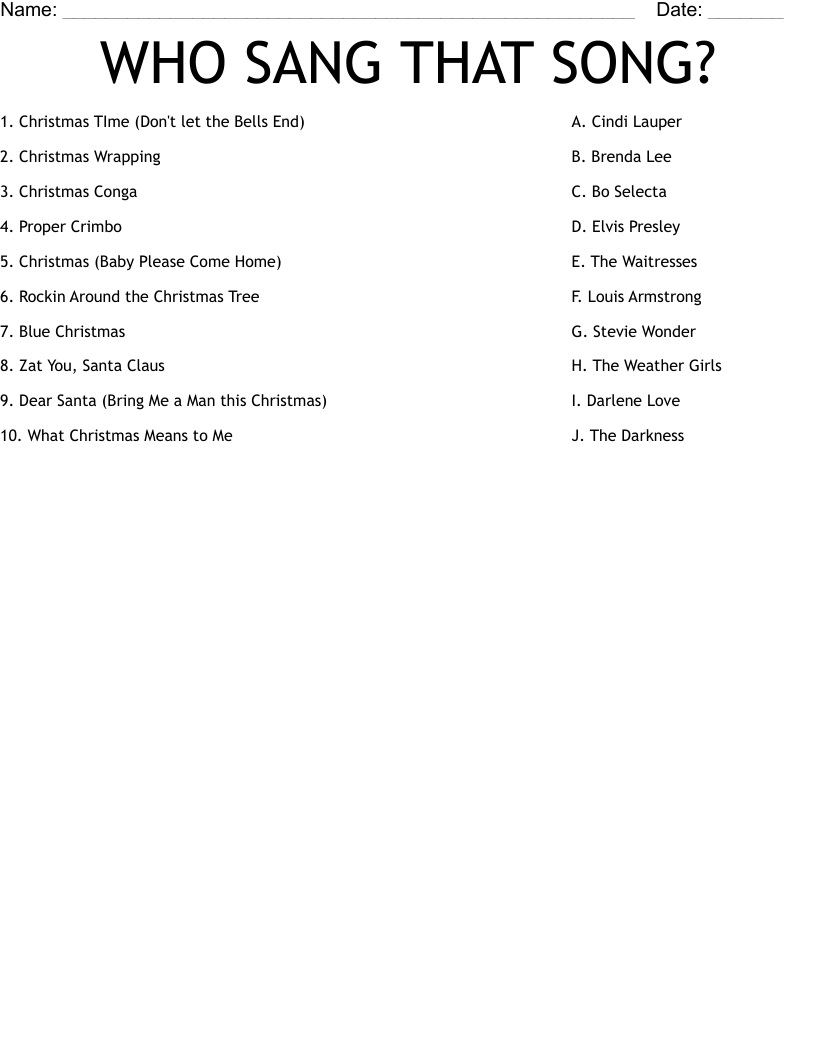WHO SANG THAT SONG? Worksheet