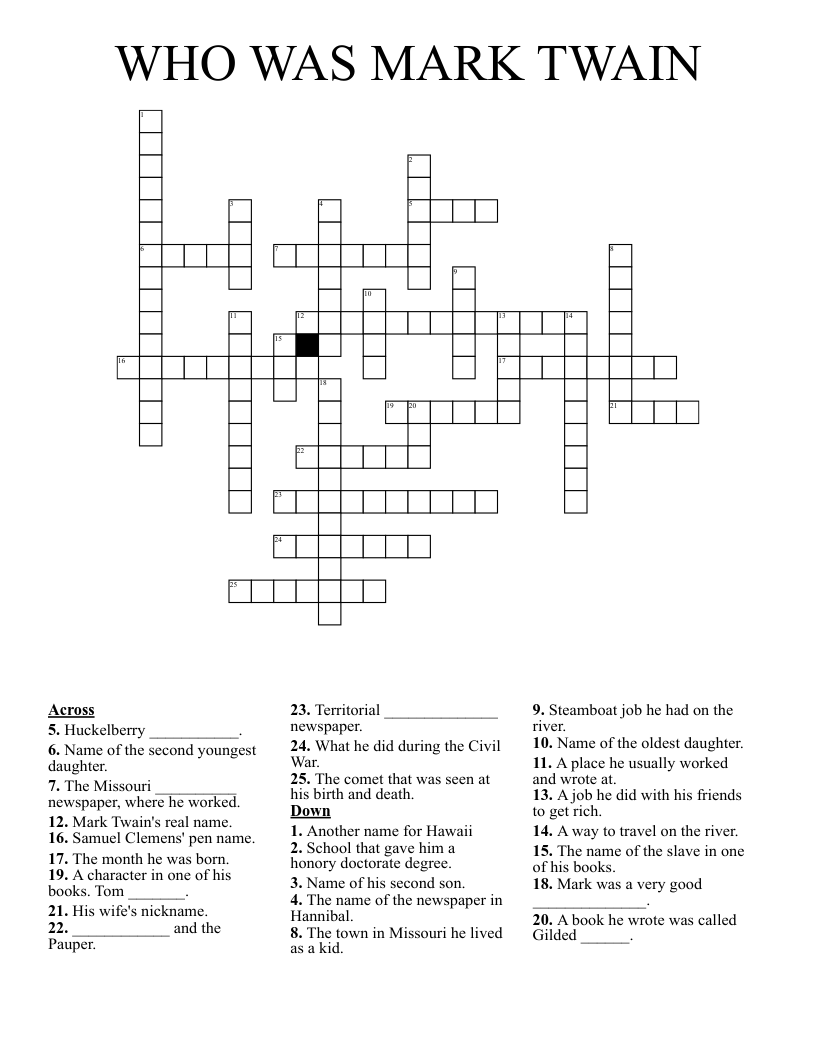 WHO WAS MARK TWAIN Crossword