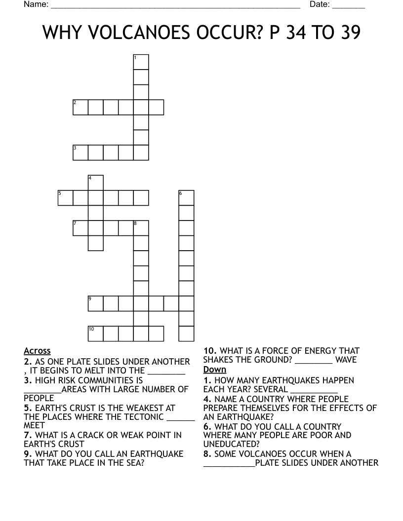 WHY VOLCANOES OCCUR? P 34 TO 39 Crossword