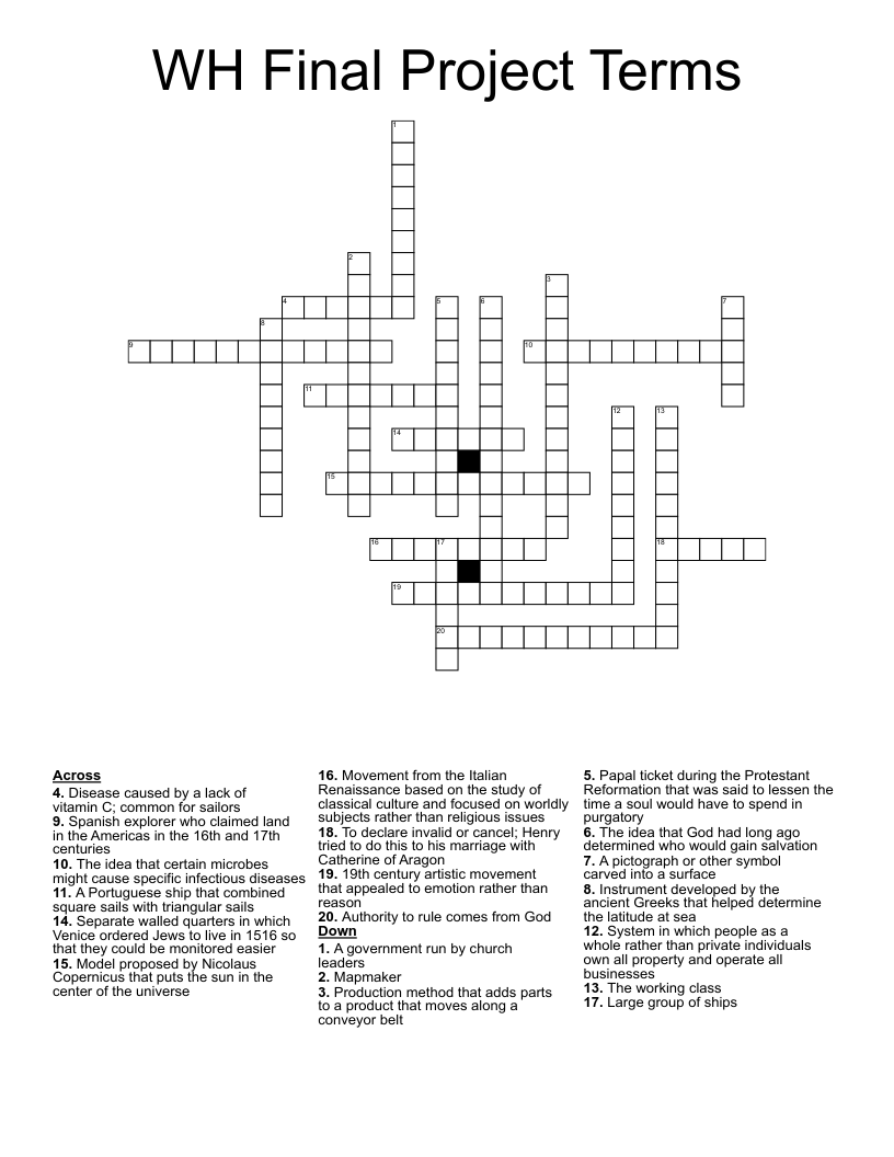 WH Final Project Terms Crossword