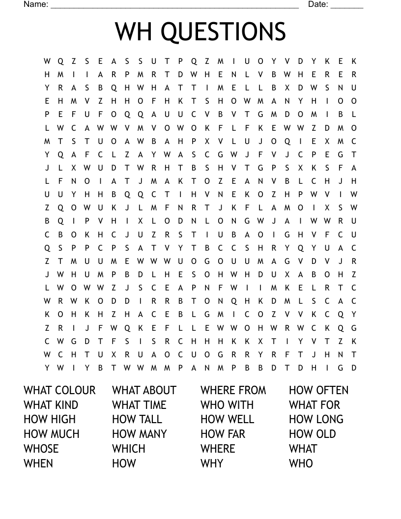 WH QUESTIONS Word Search