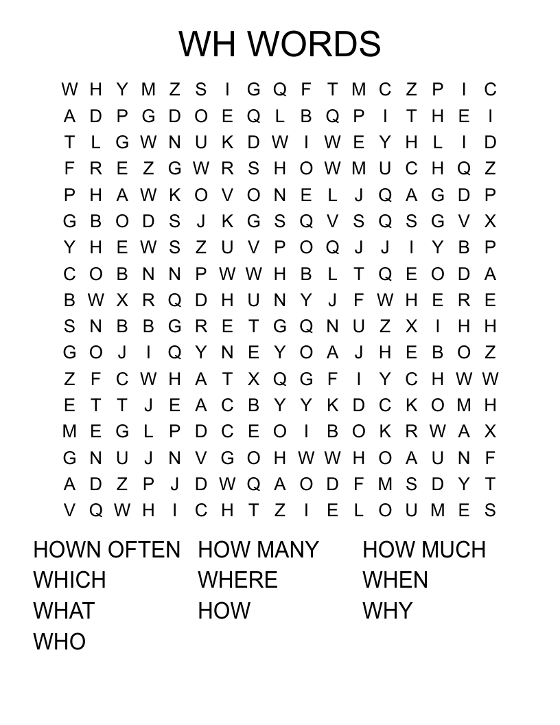 WH WORDS Word Search