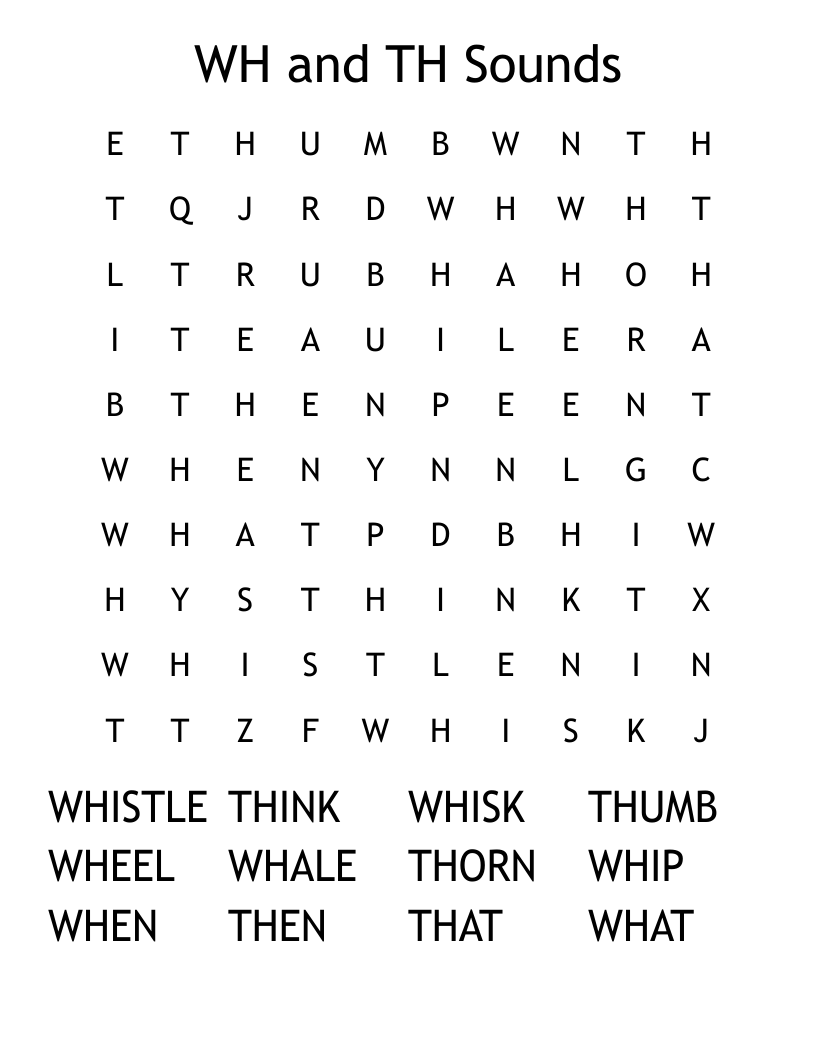 WH and TH Sounds Word Search