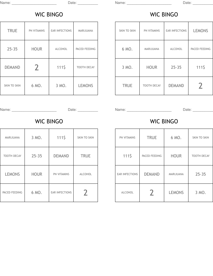 WIC BINGO