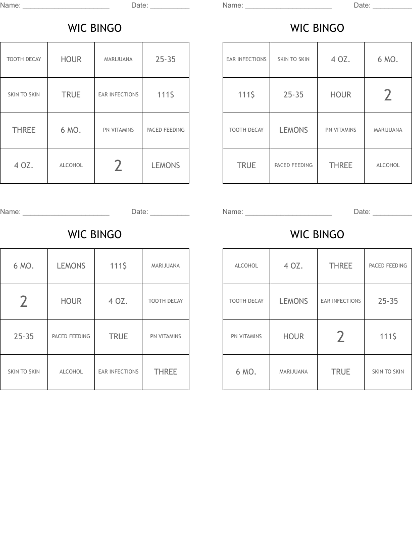WIC  BINGO