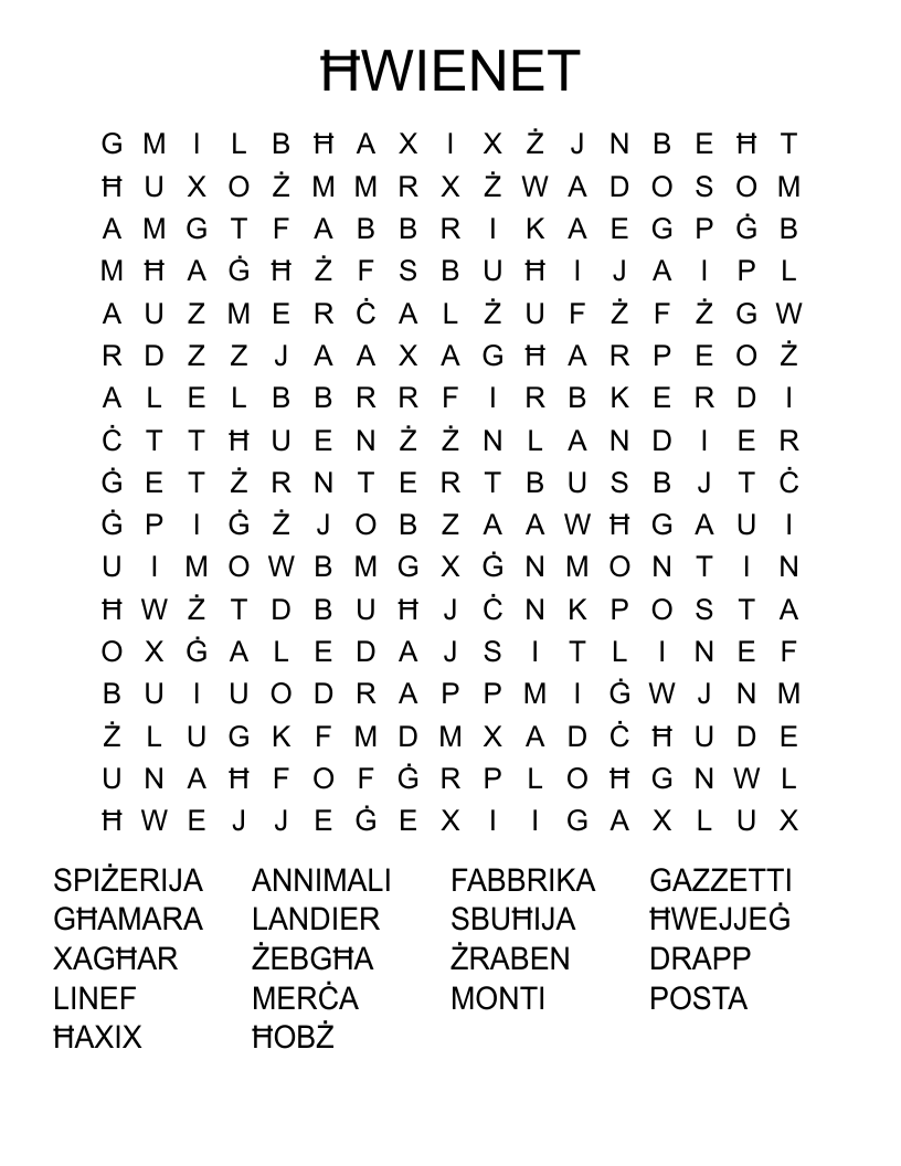 ĦWIENET Word Search
