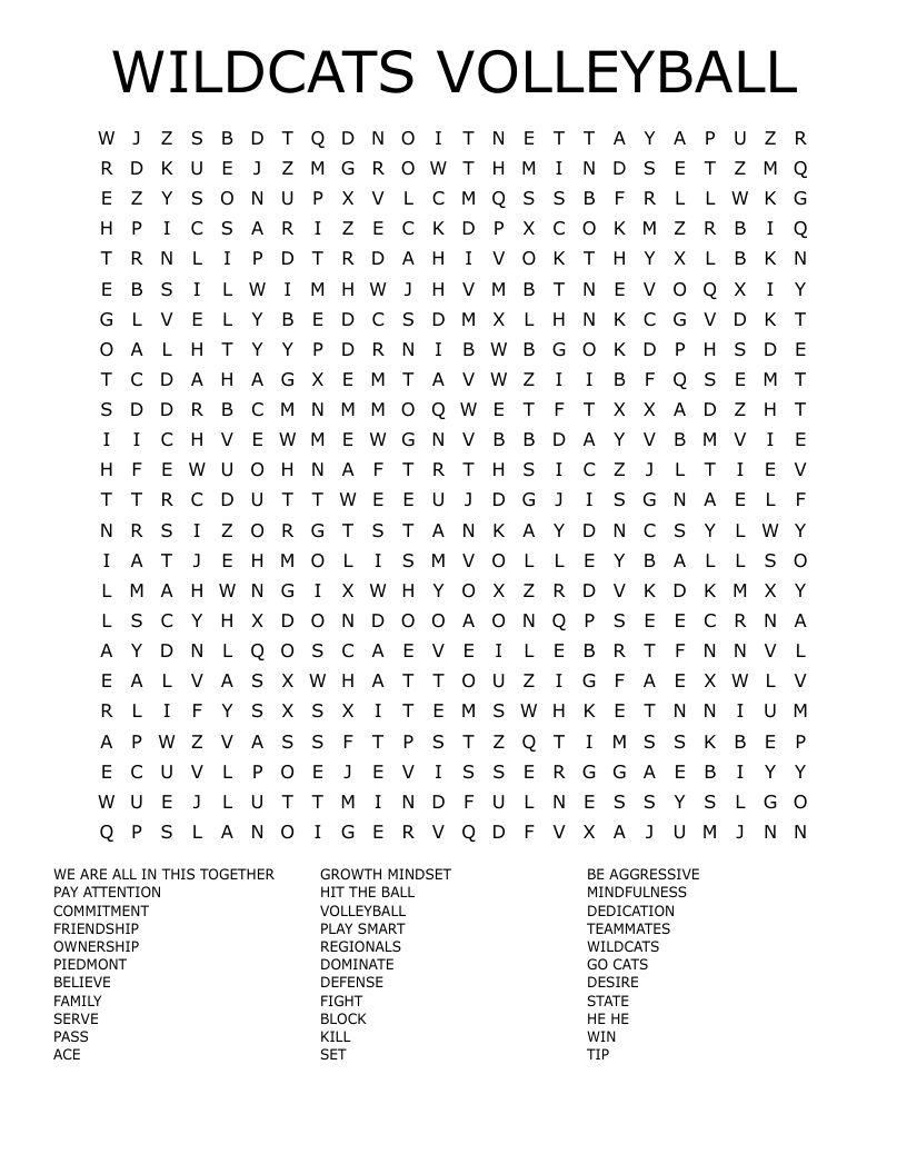 WILDCATS VOLLEYBALL Word Search