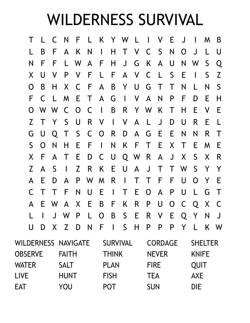 WILDERNESS SURVIVAL Word Search