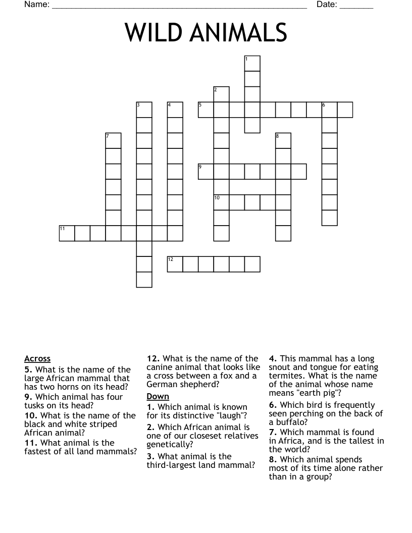 WILD ANIMALS  Crossword