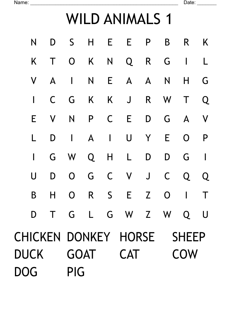 WILD  ANIMALS  1 Word Search