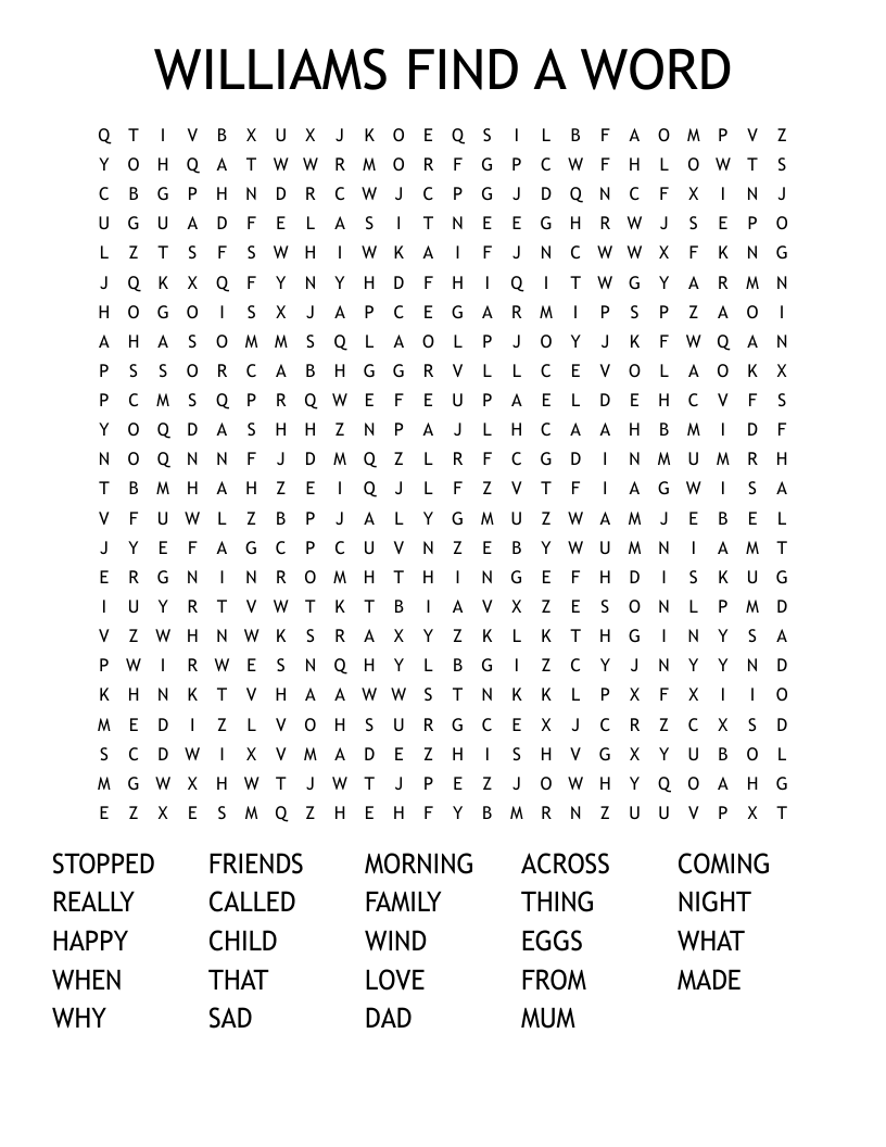 WILLIAMS FIND A WORD Word Search