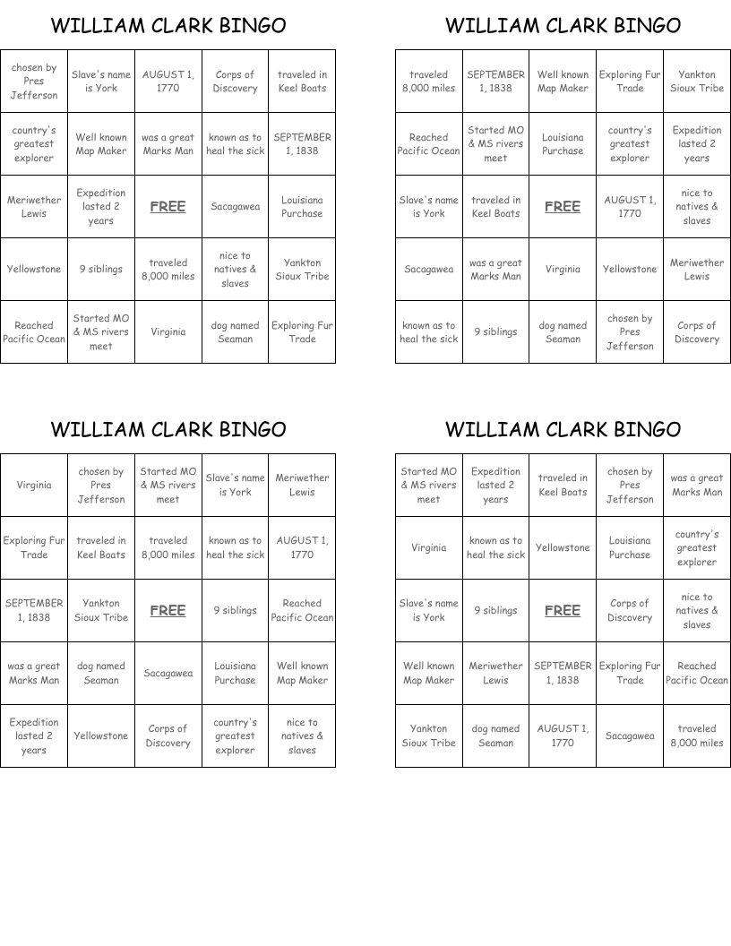 WILLIAM CLARK BINGO