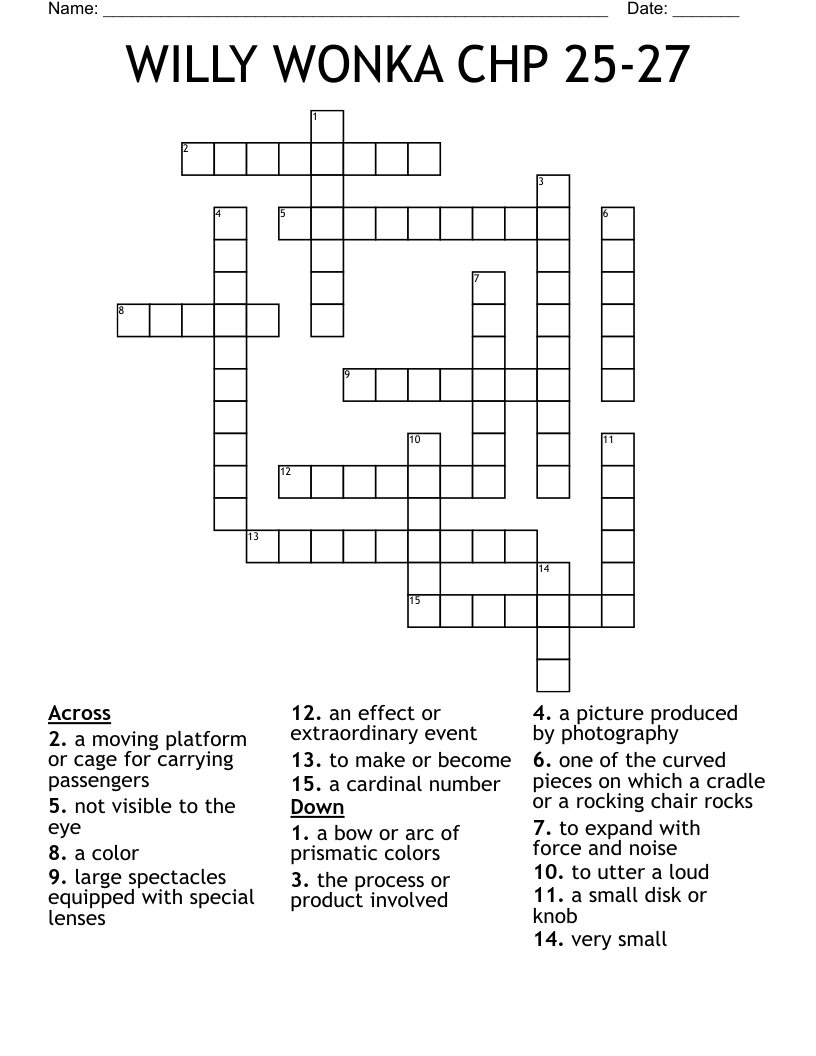 WILLY WONKA CHP 25-27 Crossword