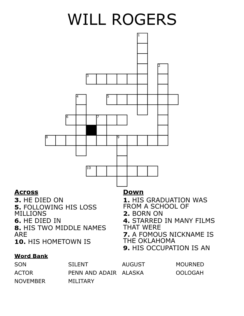 WILL ROGERS Crossword